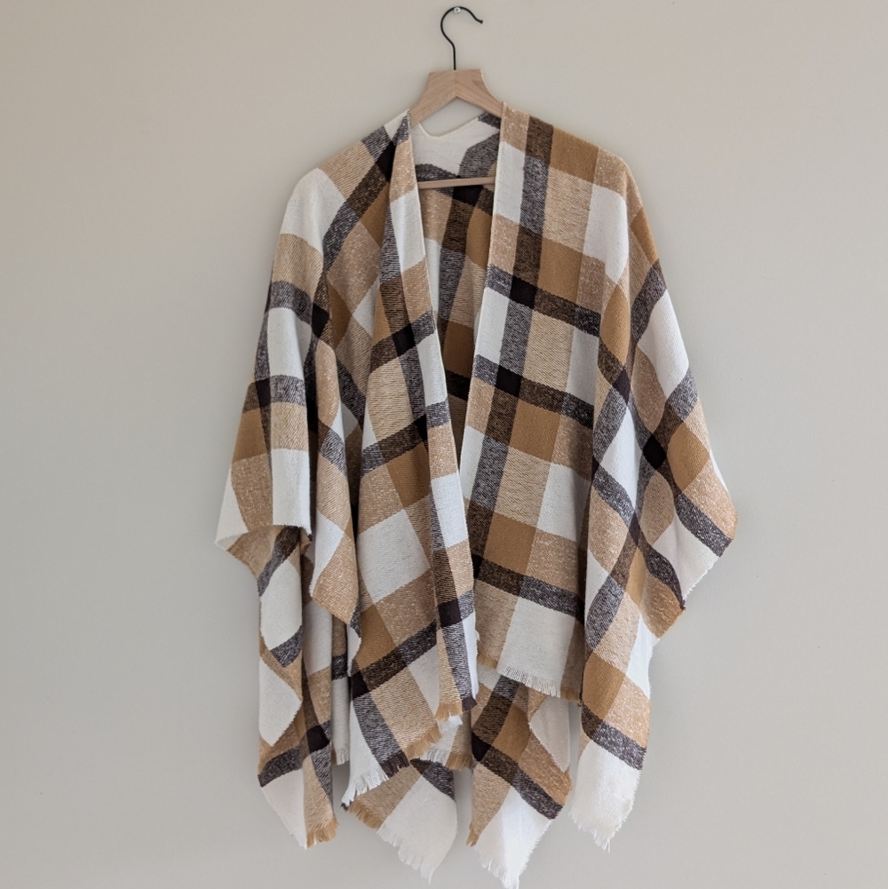 Old Navy Neutral Plaid Flannel Poncho
